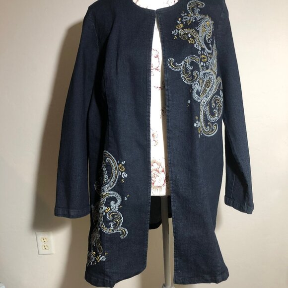 Jessica London Embroidered Denim Coat – (Vintage-Inspired Statement Jacket) - Picture 9 of 14